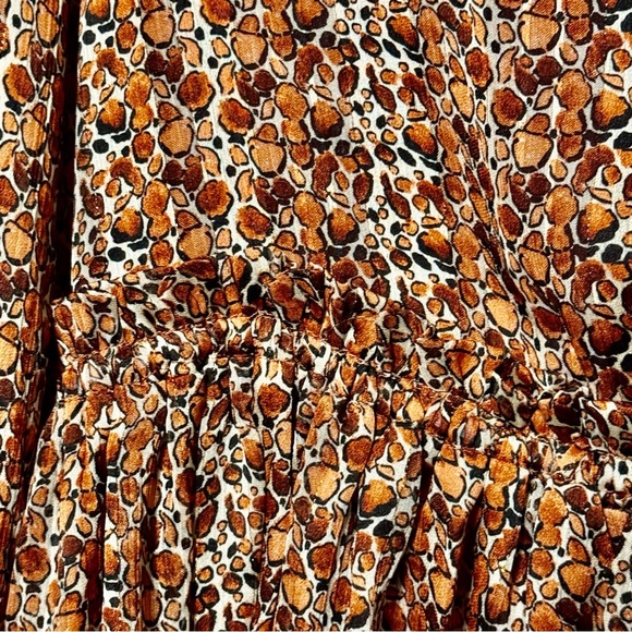Molly Bracken Surplice Satin Metallic Rust Abstract Animal Print Babydoll Dress - Picture 10 of 14